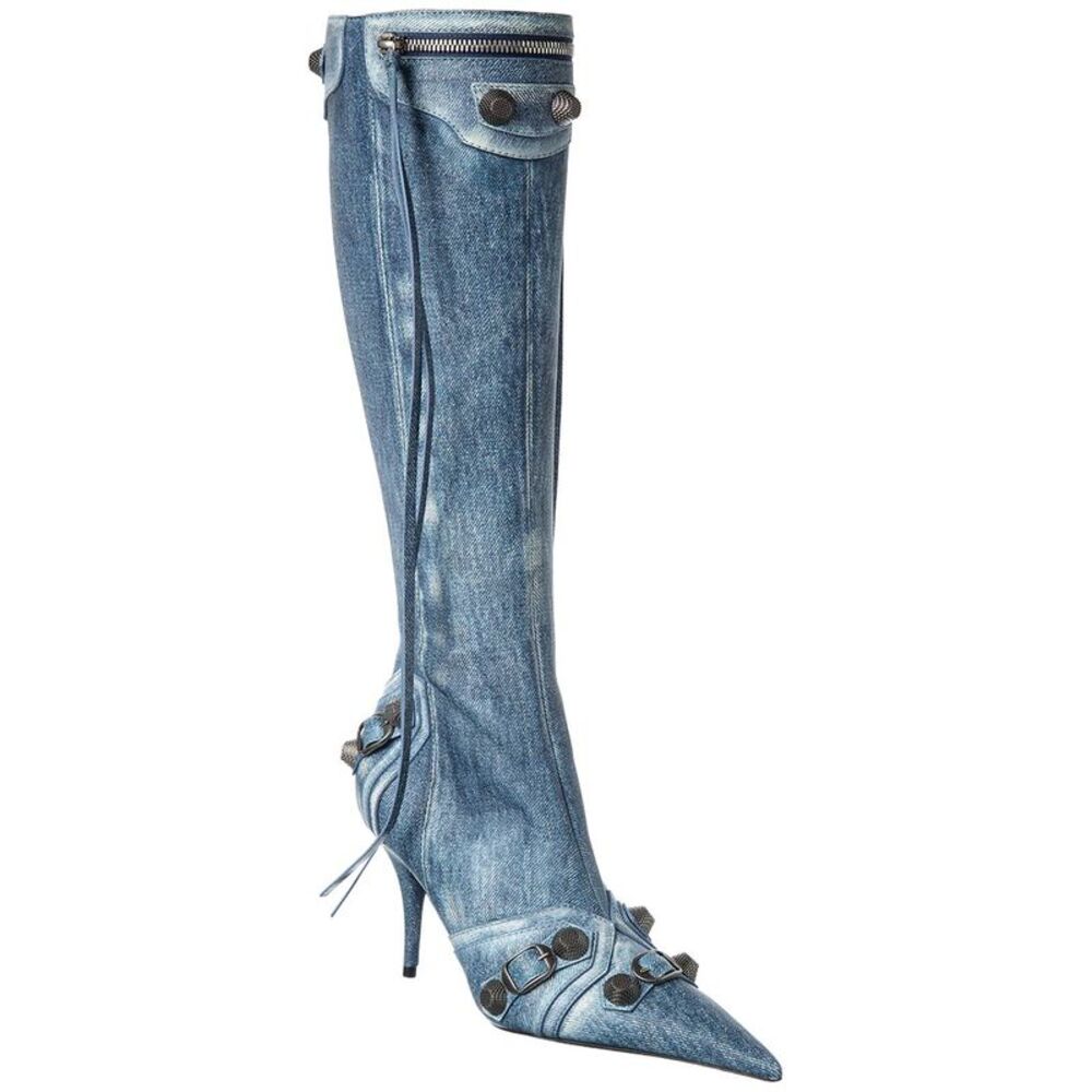 Balenciaga Cagole Leather Boot, Blue